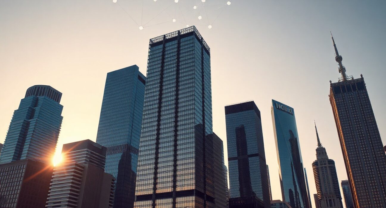Citigroup headquarters with digital network overlay symbolizing digital asset services