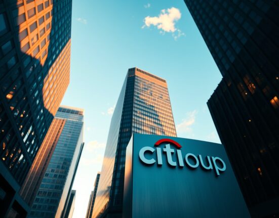 Citigroup building exterior in a financial district at golden hour