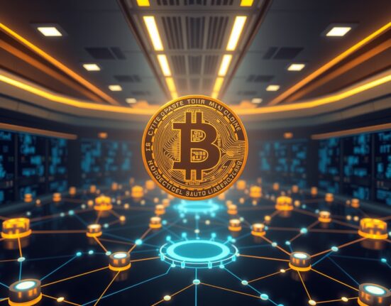 Citrea governance token CTR floating above Bitcoin blockchain network in a futuristic command center