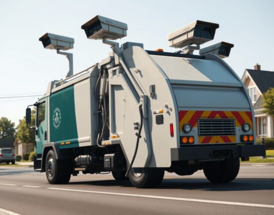 City Detect AI technology mounted on municipal vehicle for urban monitoring and building code