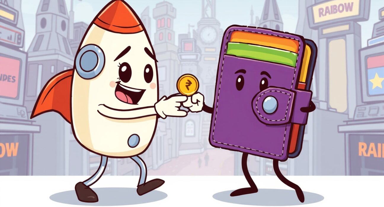 An illustration showing Clanker's decisive rejection of the Rainbow wallet's acquisition offer, highlighting the unexpected turn in crypto deals.