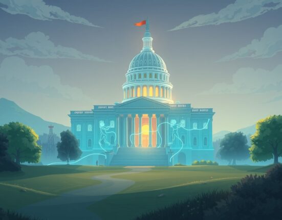 Symbolic Ghibli-style illustration representing the progress of the crypto market structure bill through US legislature.