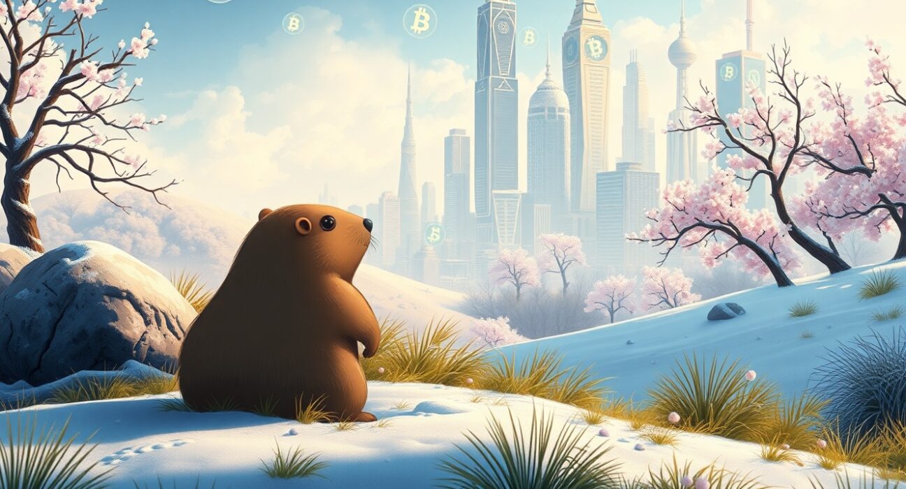 CLARITY Act's potential impact on crypto winter and market transformation visualized through symbolic landscape