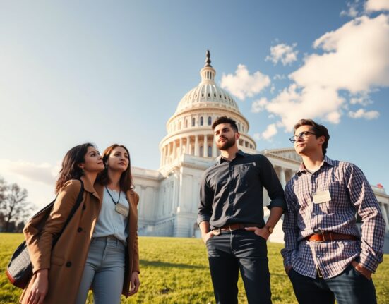 US Capitol Building with blockchain developers symbolizing CLARITY Act developer protections legislation