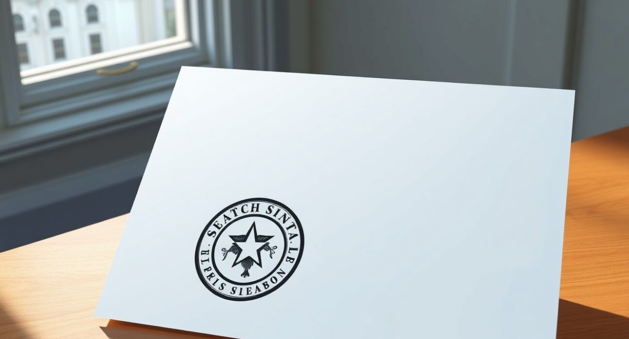A formal letter from the NC Blockchain Initiative urging Senator Thom Tillis to consider the Clarity Act, placed on a desk with a Senate building background.