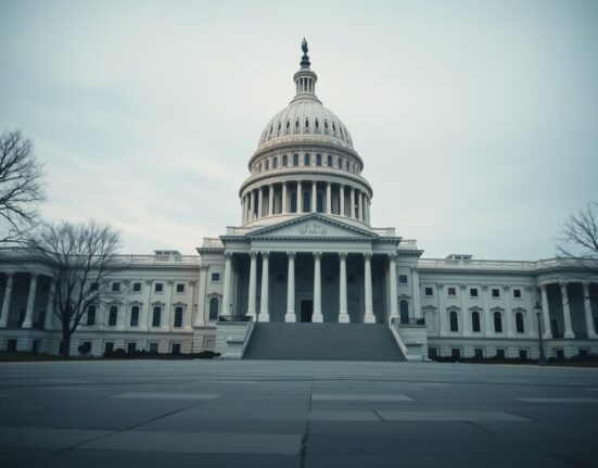 U.S. Capitol building on a cloudy afternoon, representing legislative uncertainty for the CLARITY Act.