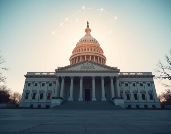 U.S. Capitol building with digital network overlay representing tokenized asset regulation