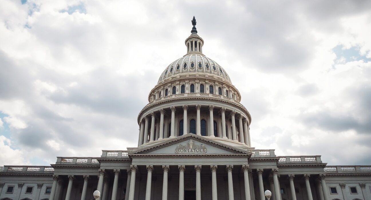 US Capitol building under cloudy sky, symbolizing legislative gridlock on crypto regulation