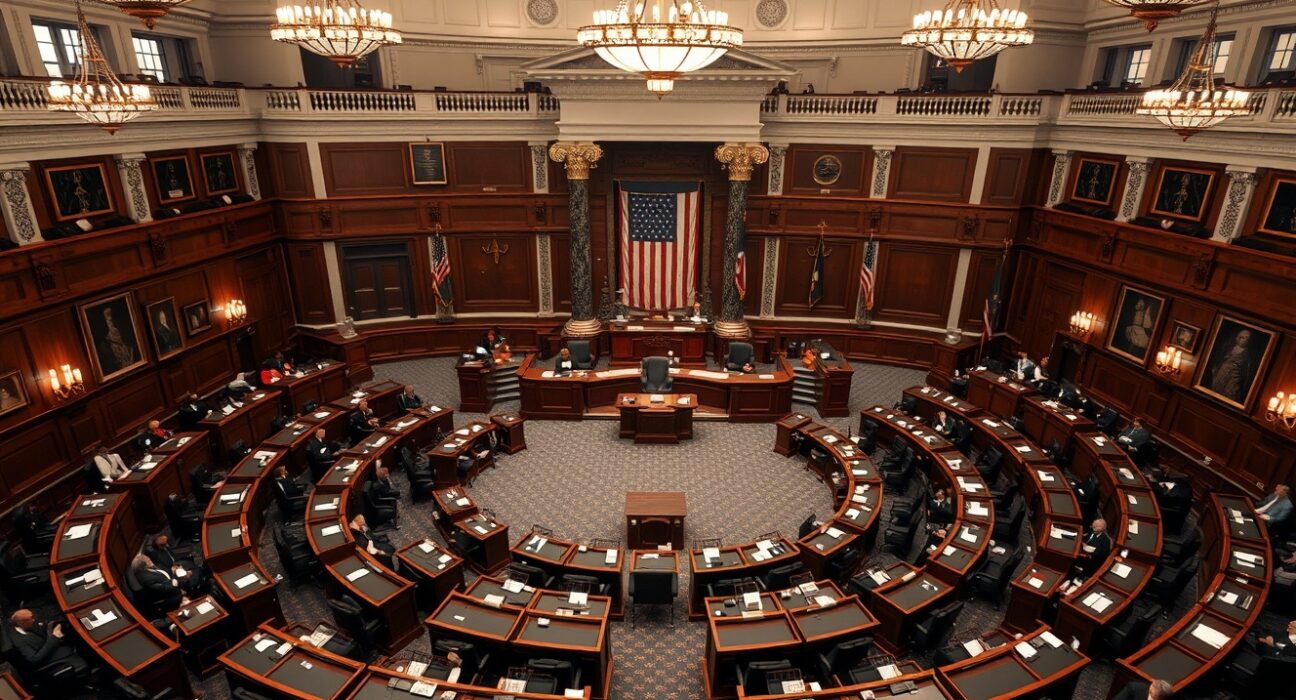 United States Senate chamber during a legislative session with senators at their desks.