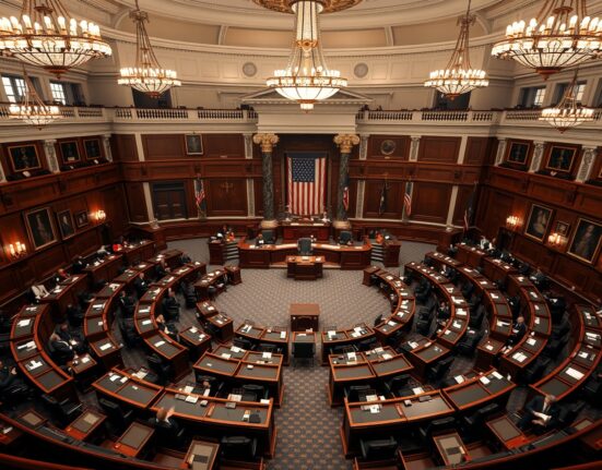 United States Senate chamber during a legislative session with senators at their desks.