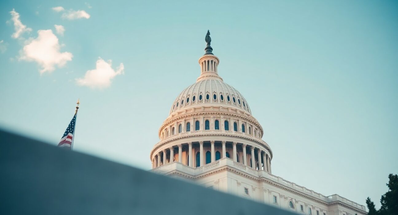 US Capitol building on a clear day, symbolizing legislative review of the CLARITY Act for digital asset regulation.