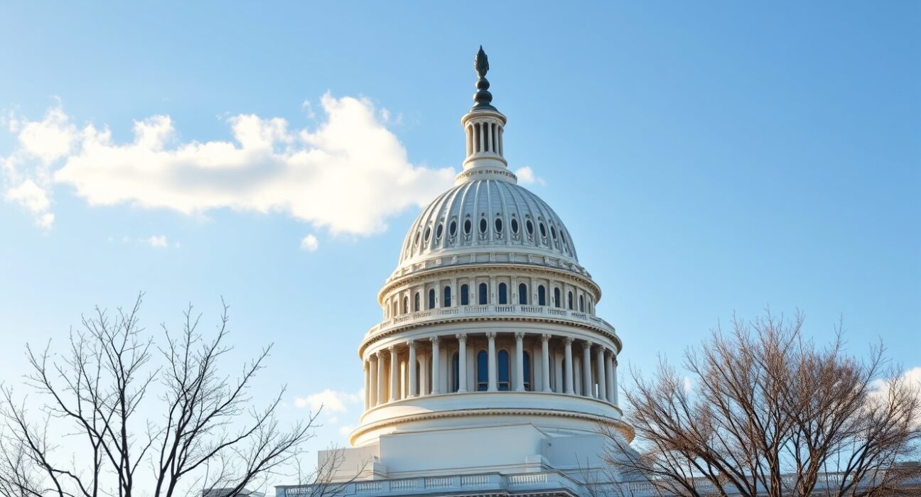 The United States Capitol building, representing the delayed Senate review of the Clarity Act cryptocurrency bill.
