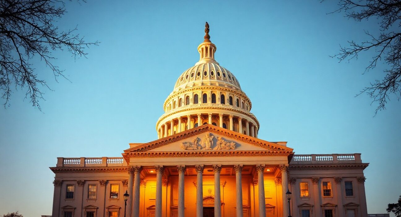 U.S. Capitol Building in Washington, D.C., at golden hour, symbolizing legislative process.