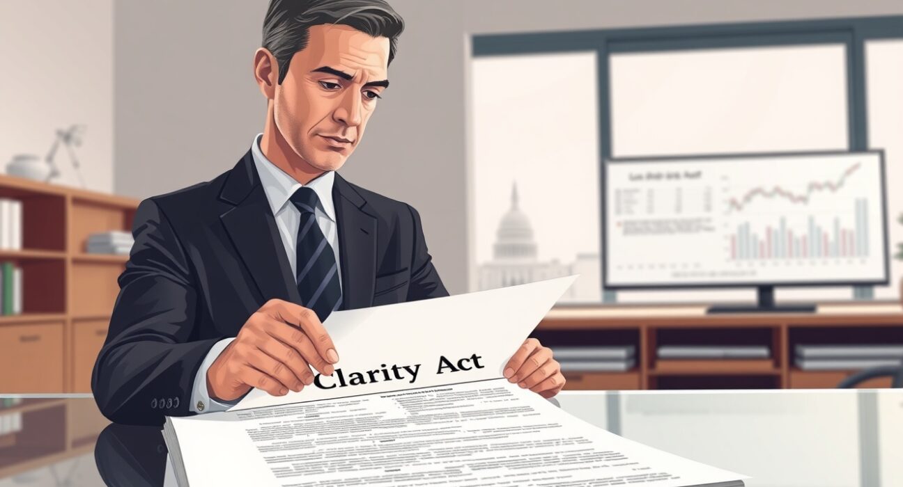 Financial analyst reviews the Clarity Act legislation, highlighting the challenges for cryptocurrency regulation.