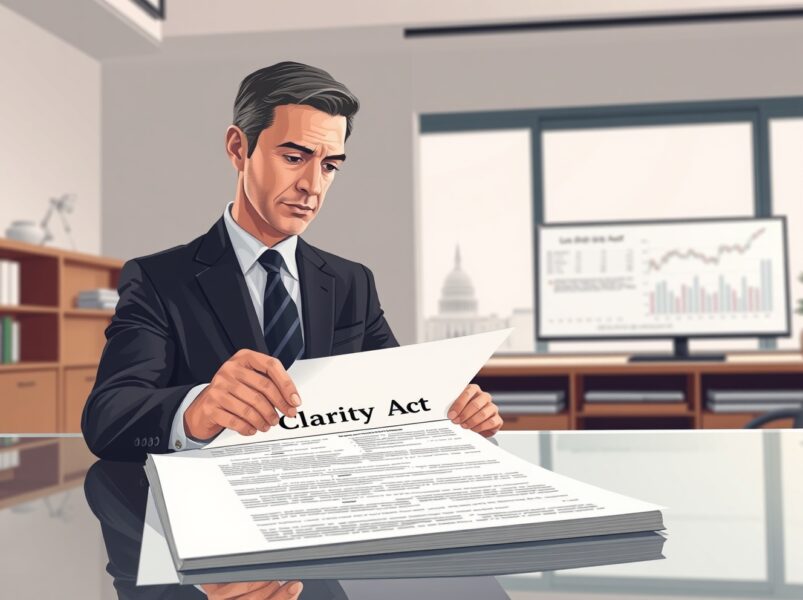 Financial analyst reviews the Clarity Act legislation, highlighting the challenges for cryptocurrency regulation.