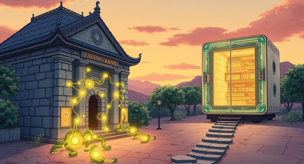 CLARITY Act bridging traditional finance and digital tokenization in a hopeful future landscape.