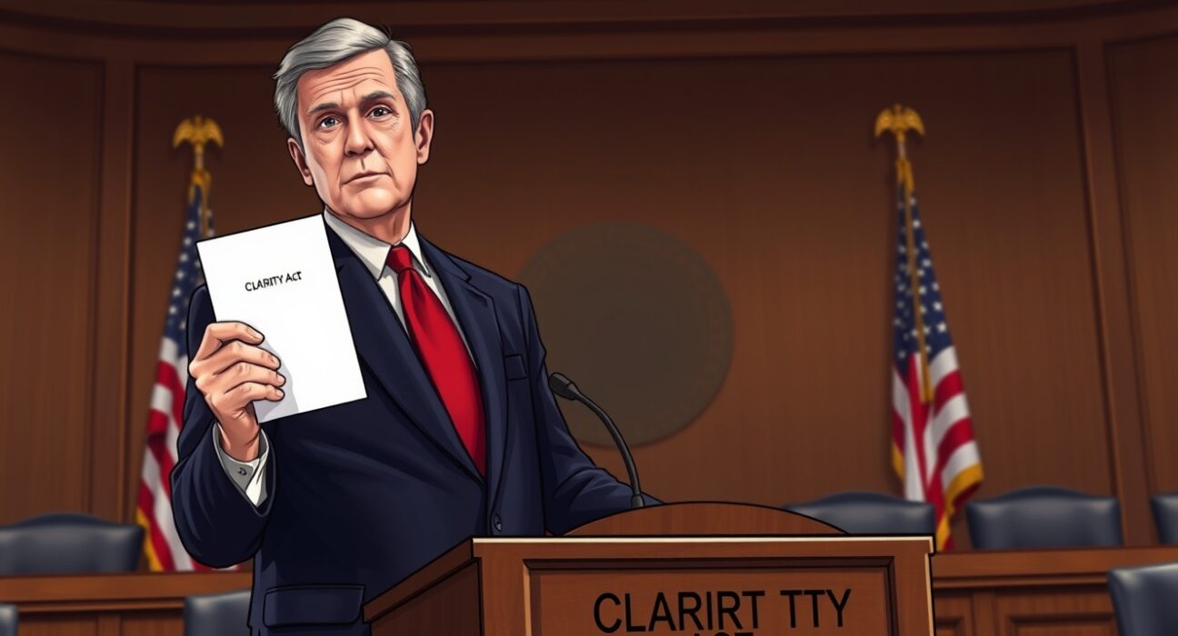 US Senator Bill Hagerty announces CLARITY crypto bill advancement in Senate hearing room