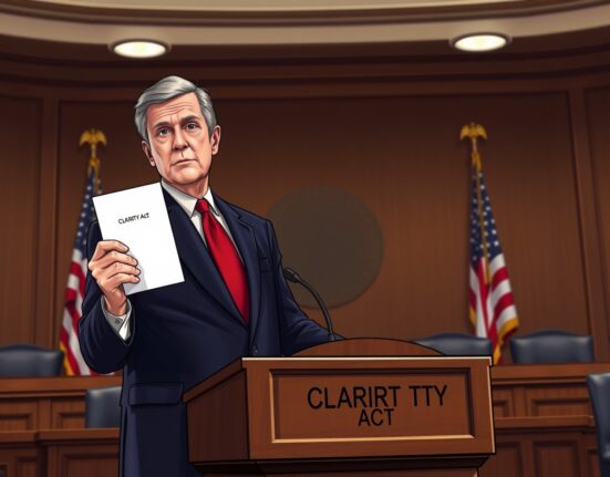US Senator Bill Hagerty announces CLARITY crypto bill advancement in Senate hearing room