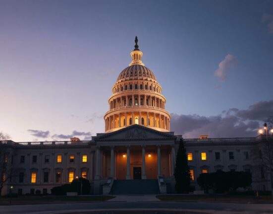 U.S. Capitol building at dusk, symbolizing the Senate's pending decision on the CLARITY Act.