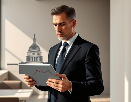 Financial analyst reviewing CLARITY bill stablecoin regulations with US Capitol background