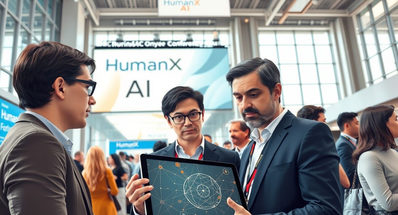 Technology professionals discussing Claude AI at the HumanX conference in San Francisco