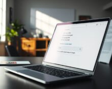 Laptop showing Claude AI share chat interface with Google search results in background