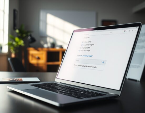 Laptop showing Claude AI share chat interface with Google search results in background