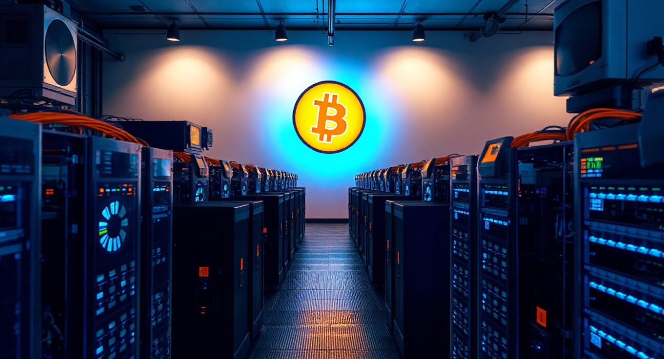 CleanSpark Bitcoin mining facility with rows of mining rigs in operation
