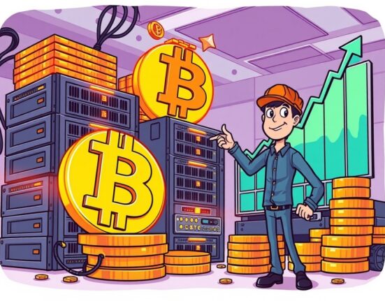 A cartoon illustration showing CleanSpark's impressive CleanSpark Bitcoin holdings growth and strong Q3 revenue, highlighting the company's success in Bitcoin mining.