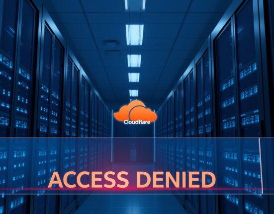 Data center server racks with a digital access denied overlay representing Cloudflare blocking AI crawlers.