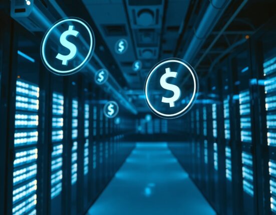 Cloudflare stablecoin wallet for AI agents concept with server racks and digital payment icons