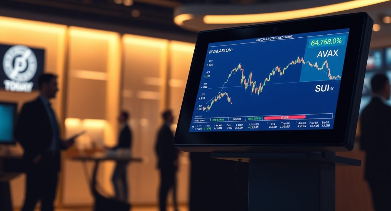 CME Group trading terminal displaying AVAX and SUI futures price charts for institutional cryptocurrency access.