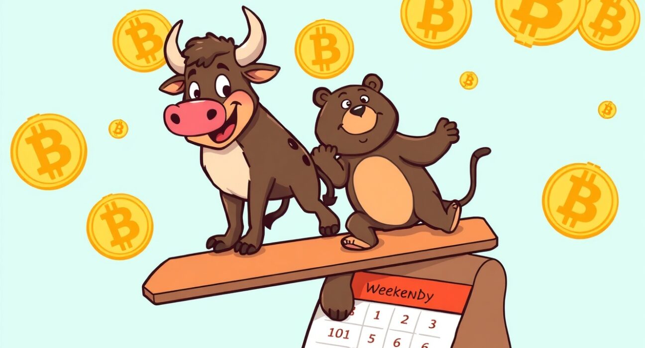 A cartoon illustrating the crucial CME Bitcoin futures gap concept with market characters.