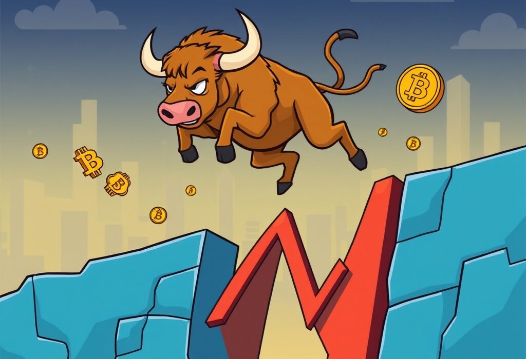 A cartoon illustration symbolizing the significant opening price increase of CME Bitcoin futures, highlighting market movement.