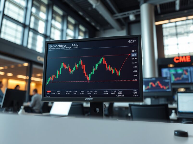 CME BTC futures chart showing a significant price gap on a professional trading terminal.