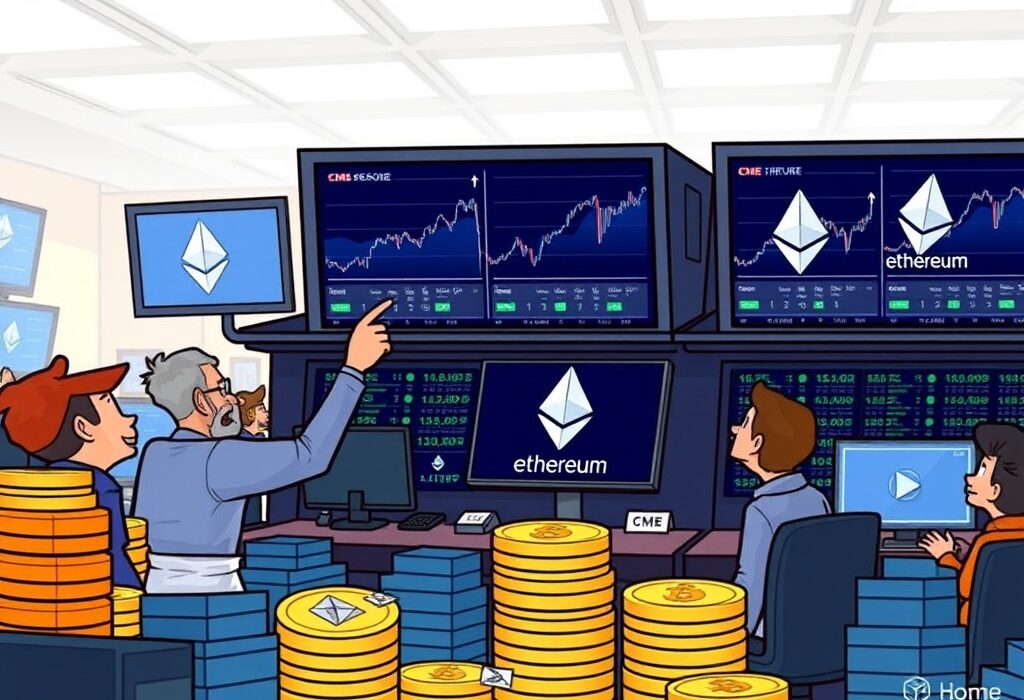Chart representing the record surge in CME Ethereum futures trading volume, indicating strong institutional interest in ETH derivatives.