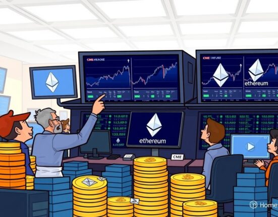 Chart representing the record surge in CME Ethereum futures trading volume, indicating strong institutional interest in ETH derivatives.