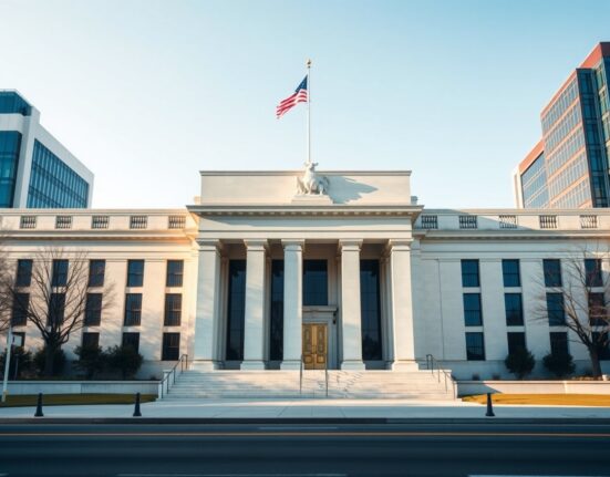 The Federal Reserve building representing the April FOMC meeting and potential interest rate hold.