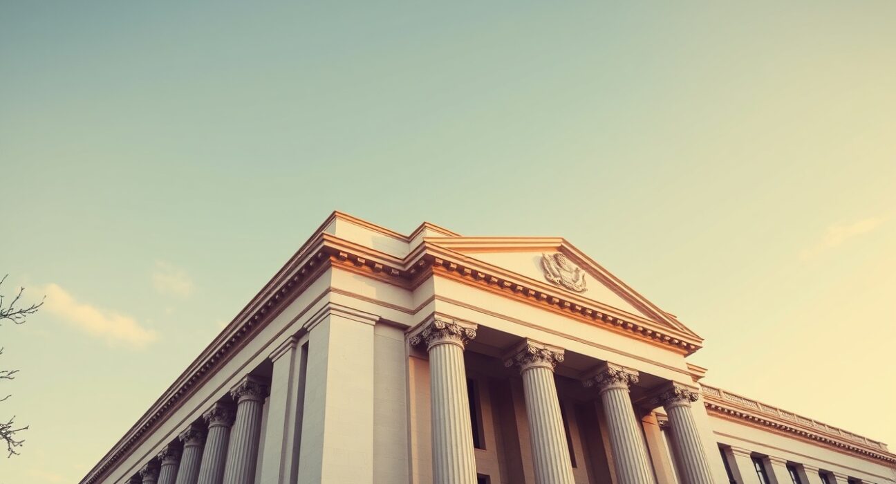 Exterior of the Federal Reserve building in Washington, D.C., under a clear afternoon sky.
