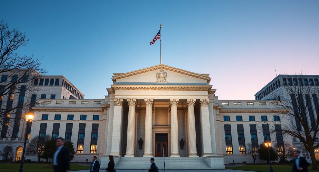 The Federal Reserve building in Washington D.C. representing the March 2025 interest rate decision.