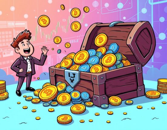 CMT Digital crypto venture fund treasure chest with digital coins and blockchain symbols