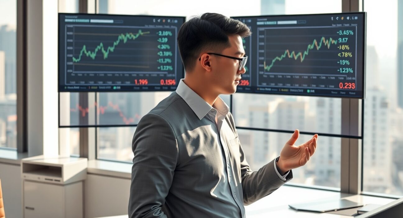 Financial analyst examines Chinese yuan exchange rate data and economic indicators for currency policy analysis