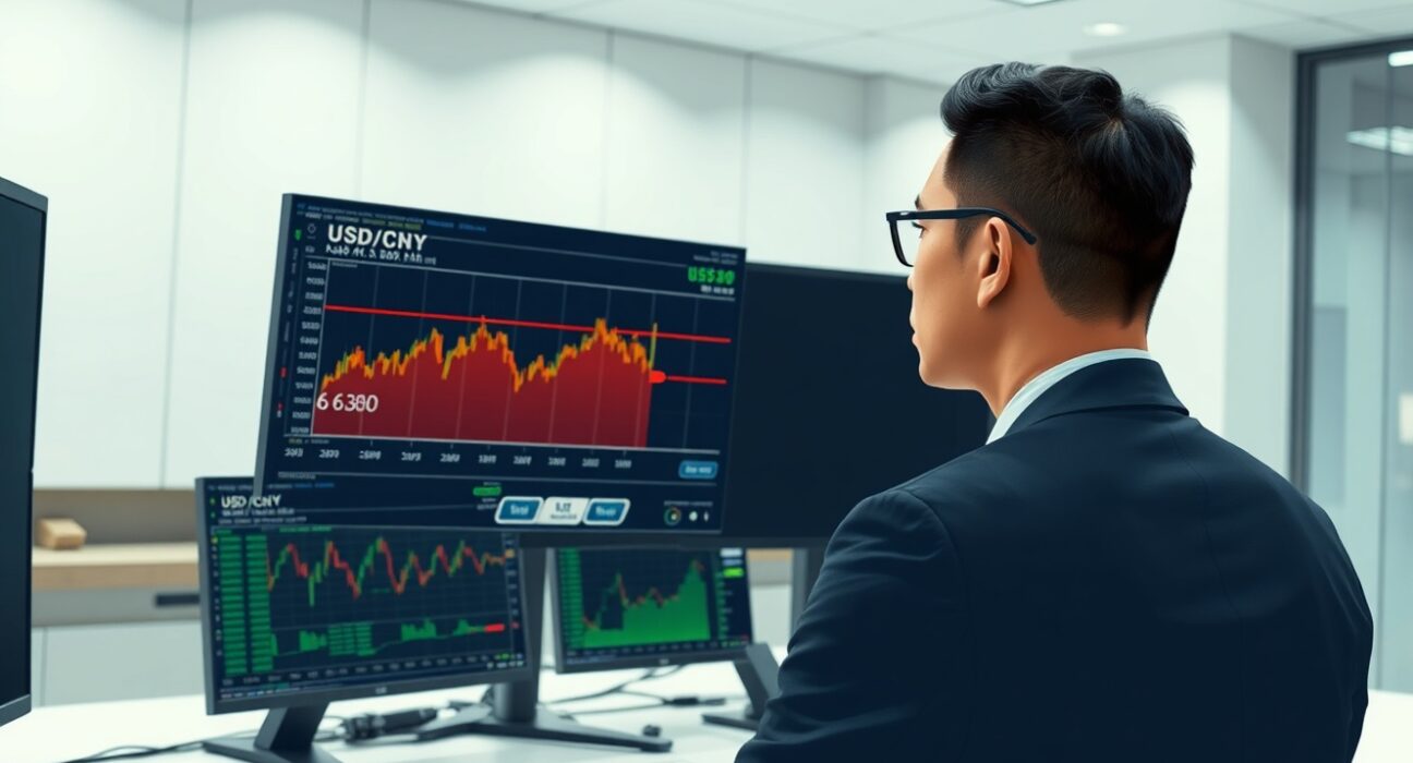 Financial analyst reviews USD/CNY exchange rate data forecasting a test of the 6.80 level.