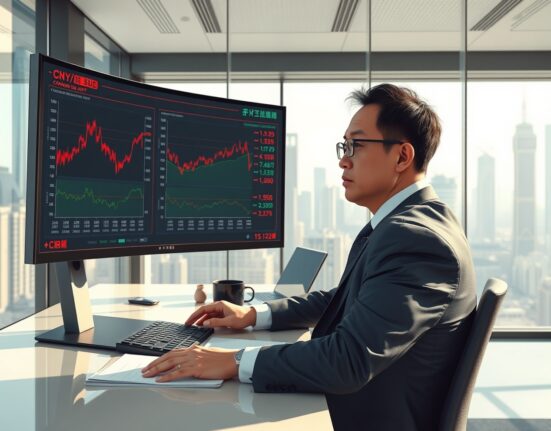 Financial analyst in Shanghai reviews CNY and Chinese Government Bond data charts for market analysis.