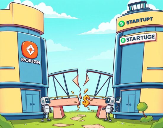 Coinbase acquisition deal collapse between crypto exchange and fintech startup illustrated with broken connection