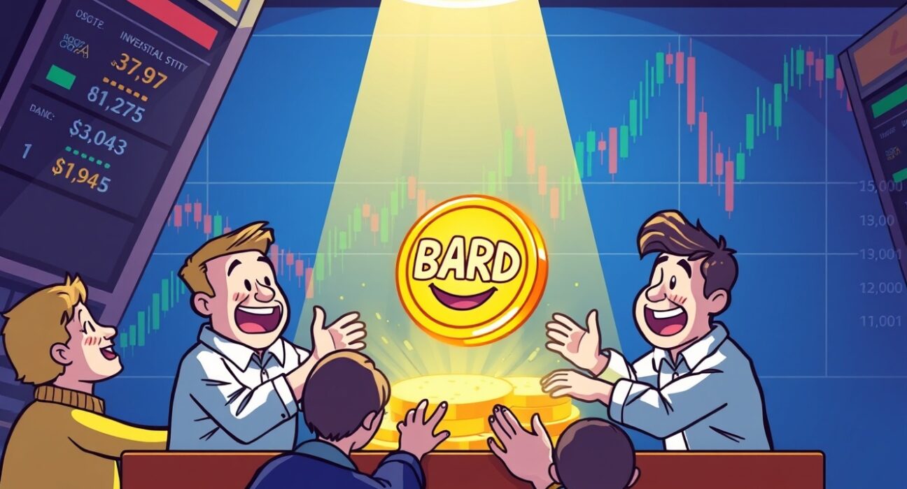 A cartoon illustration of the Coinbase BARD listing, symbolizing new investment opportunities.