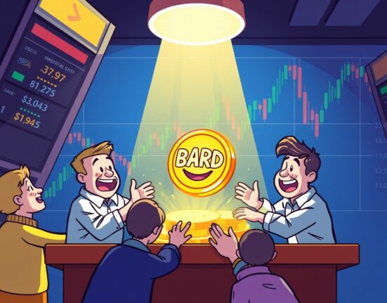 A cartoon illustration of the Coinbase BARD listing, symbolizing new investment opportunities.