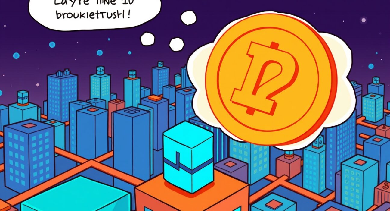 A cartoon illustration depicting the current Base token plans, showing uncertainty around a native token launch for Coinbase's Layer 2 network.