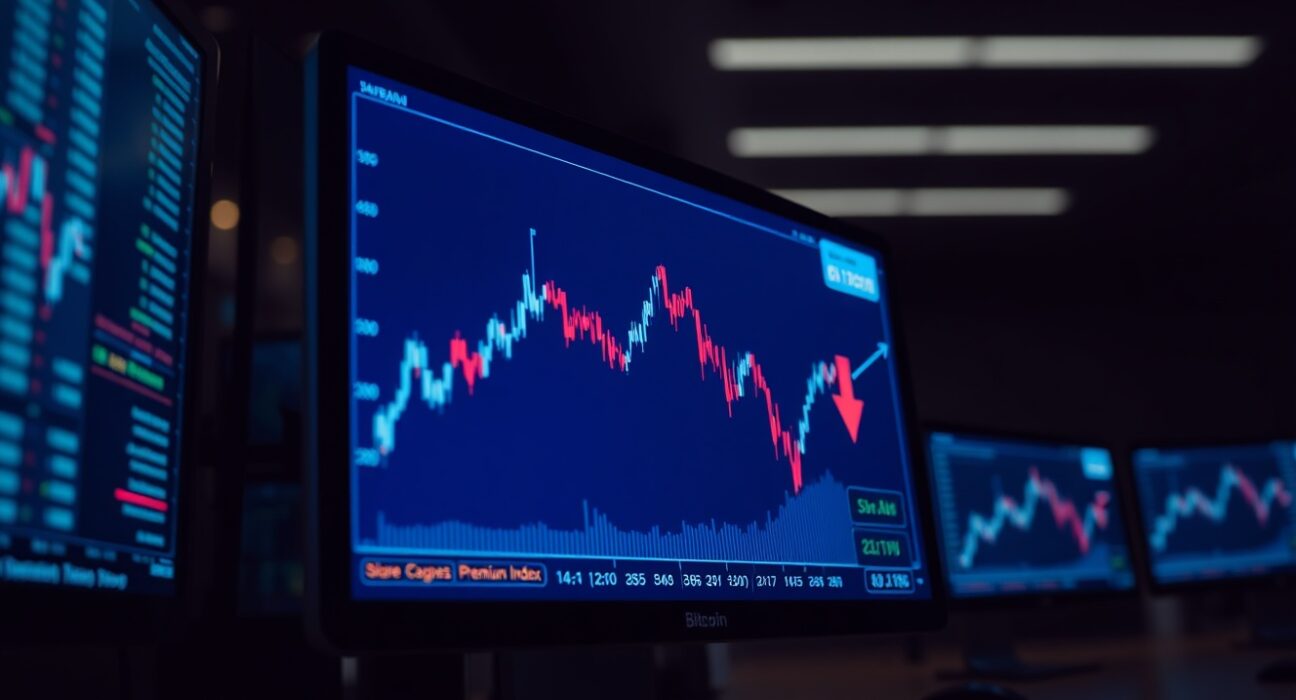 Bitcoin price chart showing negative Coinbase Premium Index indicating weaker US demand