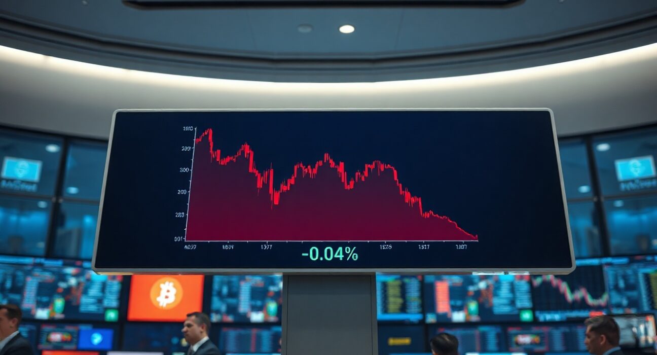 Bitcoin price chart on a trading floor display showing a negative premium index reading
